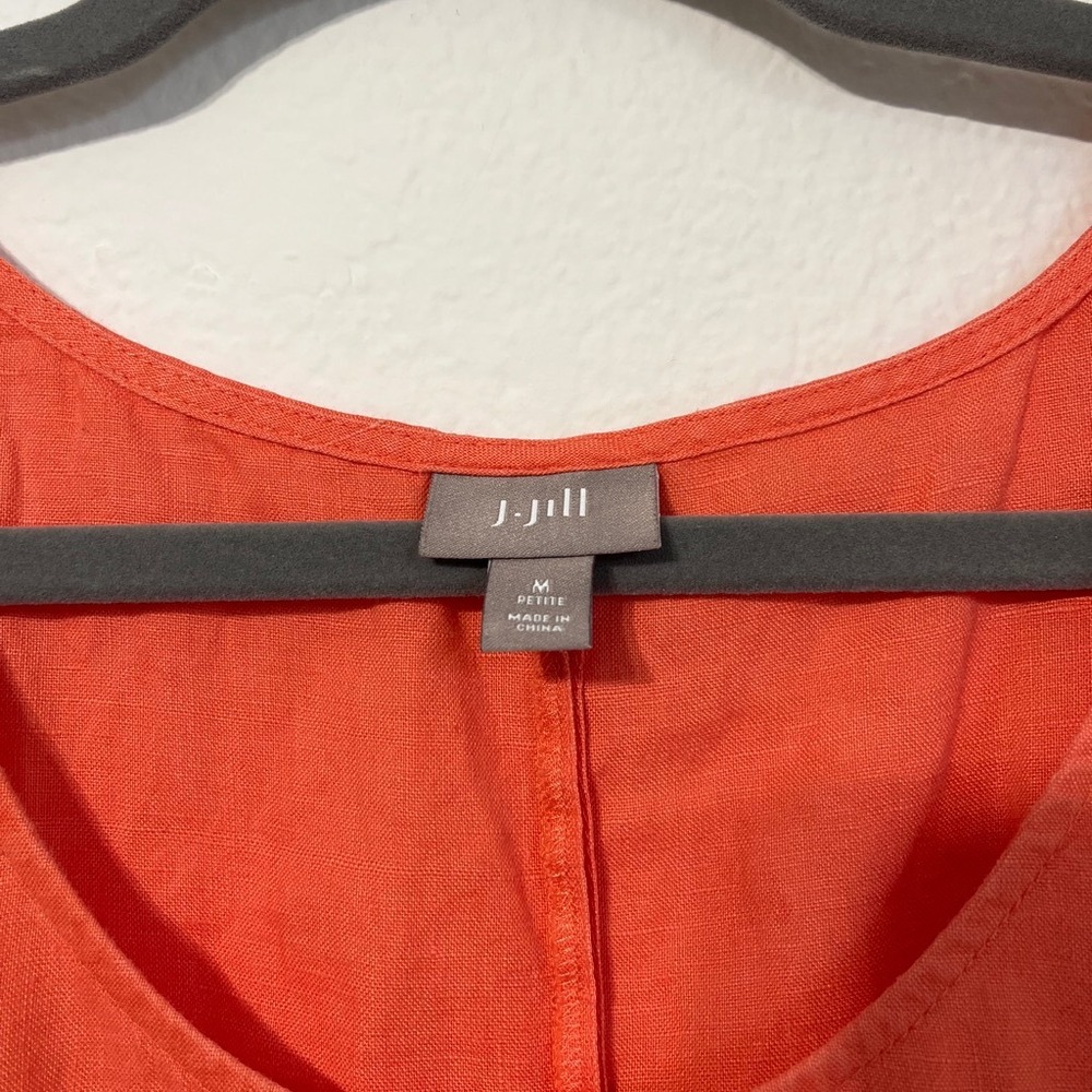 J Jill Linen Shift Dress Petite Medium Coral Orange Sleeveless Summer Boho - Picture 4 of 7